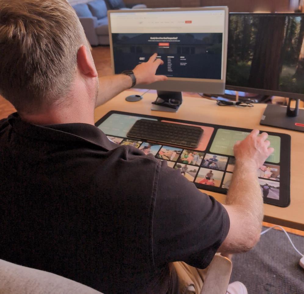 Jai Blackley working on a client website at his Portland office