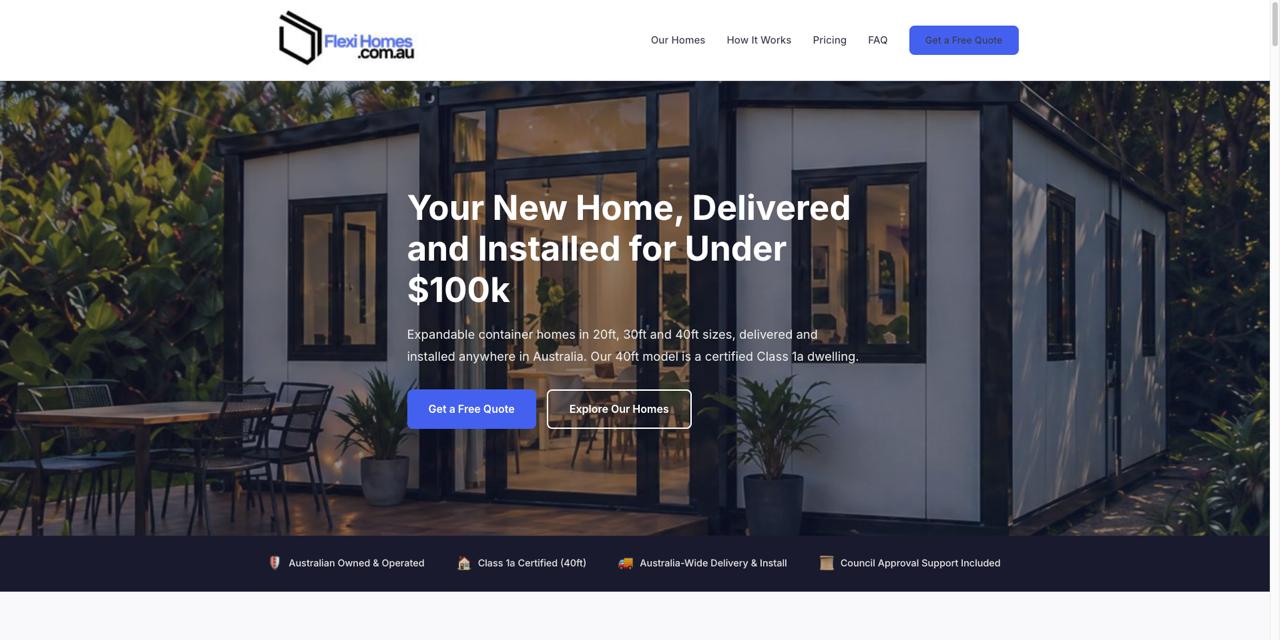 FlexiHomes expandable container homes website