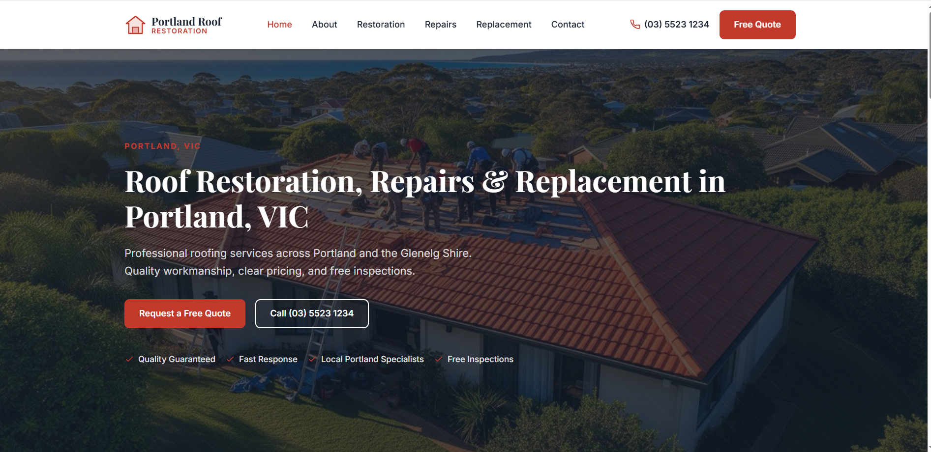 Portland Roof Restoration website screenshot - lead generation case study